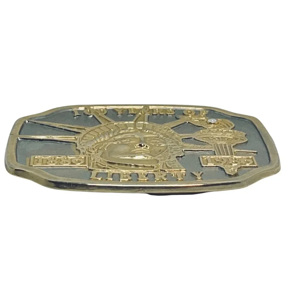 VTG 100 Years Of Liberty 1886-1986 Gold/Silver Tone Rhinestone Belt Buckle - Picture 3 of 5